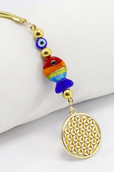 El Yapımı Renkli Cam Balıklı Yaşam Çiçeği Araç Dikiz Ayna Süsü, Hediyelik Araba Hediyesi