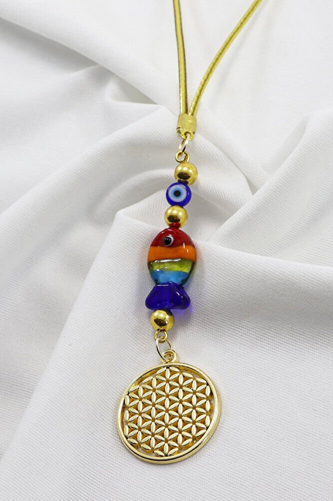 El Yapımı Renkli Cam Balıklı Yaşam Çiçeği Araç Dikiz Ayna Süsü, Hediyelik Araba Hediyesi