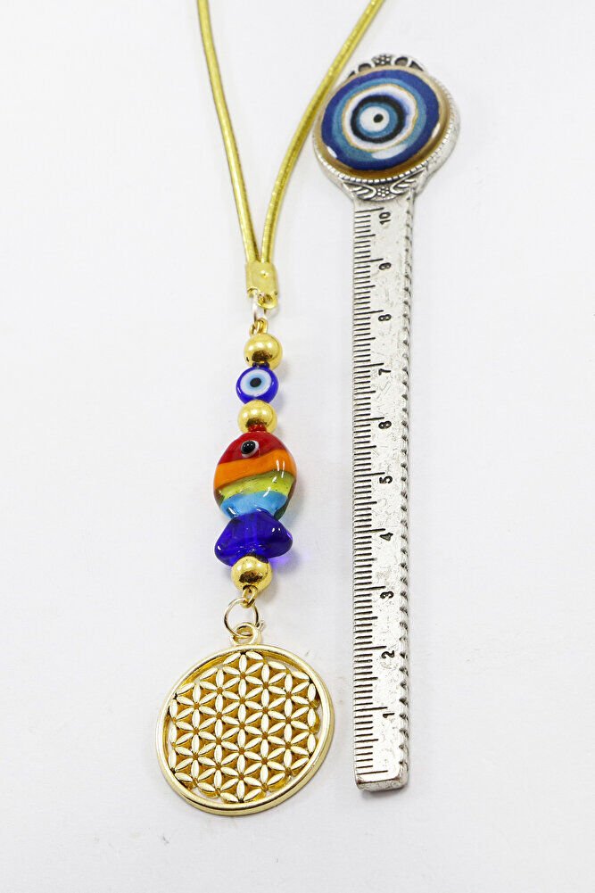 El Yapımı Renkli Cam Balıklı Yaşam Çiçeği Araç Dikiz Ayna Süsü, Hediyelik Araba Hediyesi