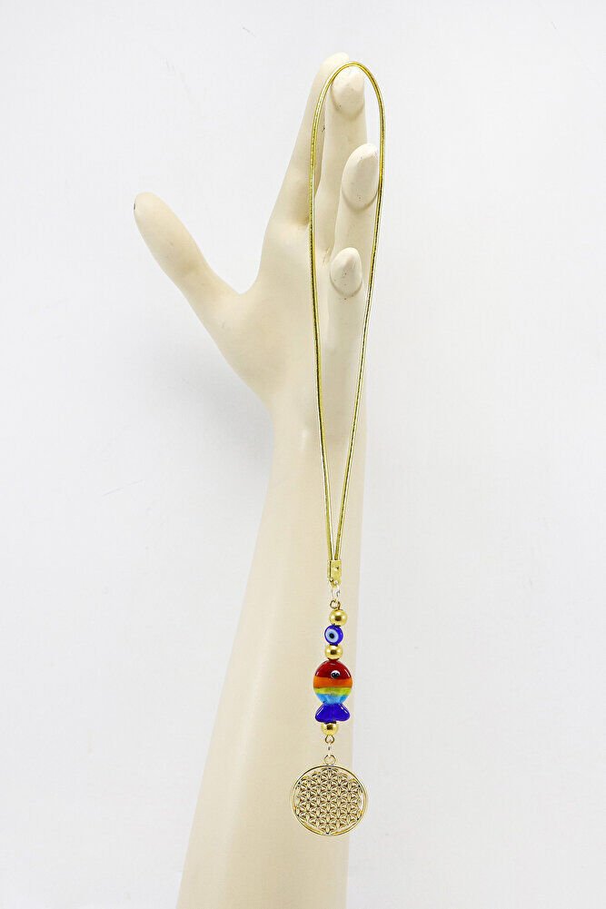 El Yapımı Renkli Cam Balıklı Yaşam Çiçeği Araç Dikiz Ayna Süsü, Hediyelik Araba Hediyesi