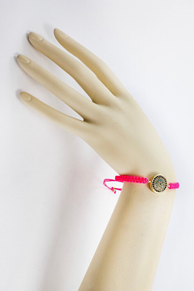Pink Color Elevator Gold Zircon Stone Evil Eye Bracelet, Gift Bracelet