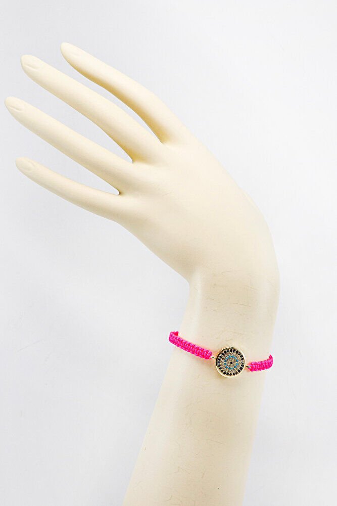 Pink Color Elevator Gold Zircon Stone Evil Eye Bracelet, Gift Bracelet