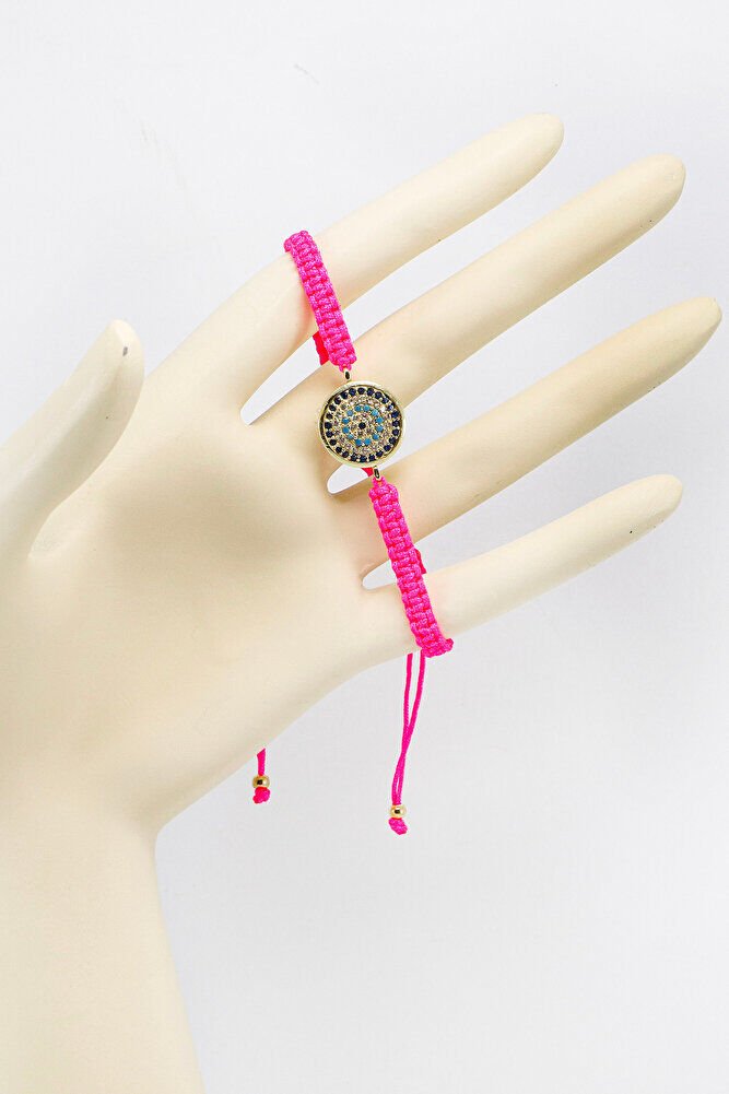 Pink Color Elevator Gold Zircon Stone Evil Eye Bracelet, Gift Bracelet