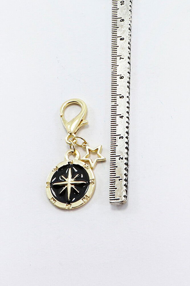 Siyah Gold Kuzey Yıldızı Metal Yıldız Gold Renkli Klipsli Cüzdan Süsü Charm Çanta Süsü Anahtarlık