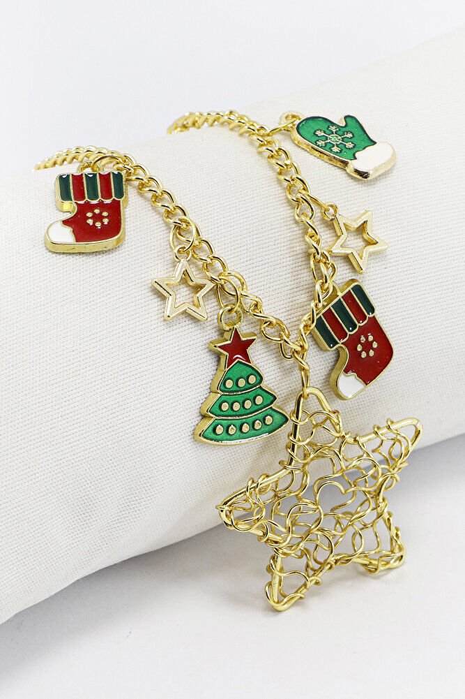 Yıldızlı Gold Renkli Yılbaşı Temalı Dikiz Ayna Süsü, Yılbaşı Ağacı Çizmeli Hediyelik Araba Hediyesi