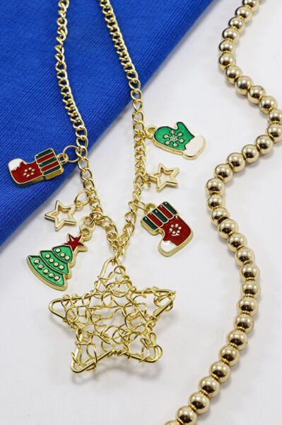 Yıldızlı Gold Renkli Yılbaşı Temalı Dikiz Ayna Süsü, Yılbaşı Ağacı Çizmeli Hediyelik Araba Hediyesi