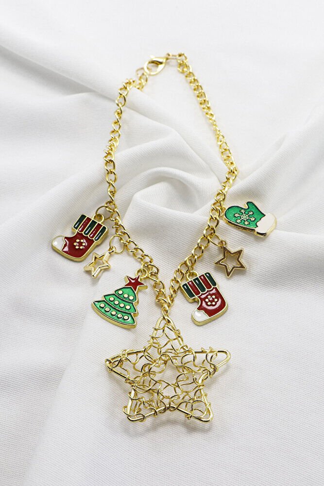 Yıldızlı Gold Renkli Yılbaşı Temalı Dikiz Ayna Süsü, Yılbaşı Ağacı Çizmeli Hediyelik Araba Hediyesi