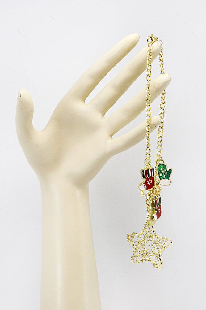 Yıldızlı Gold Renkli Yılbaşı Temalı Dikiz Ayna Süsü, Yılbaşı Ağacı Çizmeli Hediyelik Araba Hediyesi