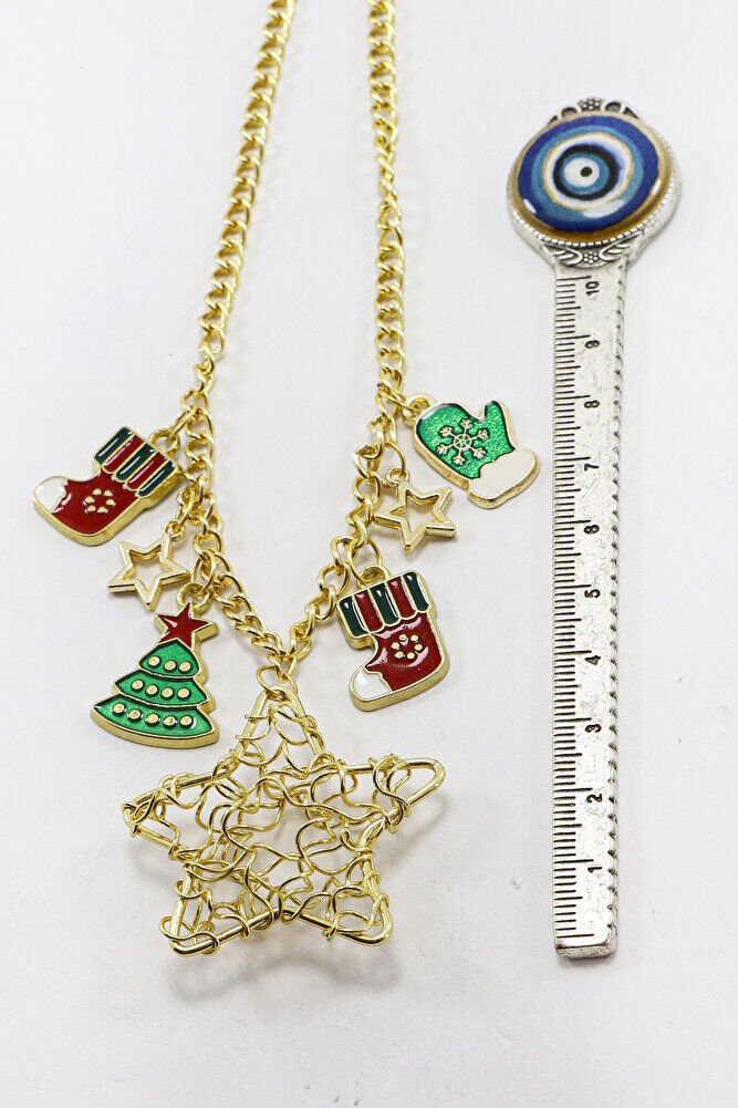 Yıldızlı Gold Renkli Yılbaşı Temalı Dikiz Ayna Süsü, Yılbaşı Ağacı Çizmeli Hediyelik Araba Hediyesi