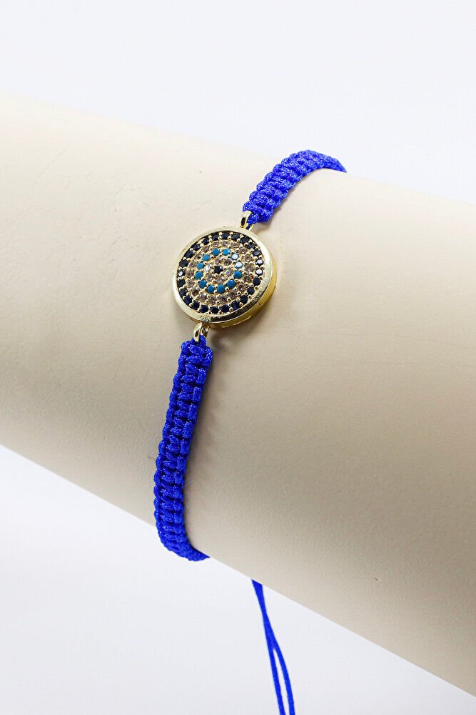 Dark Blue Colored Elevator Gold Zircon Stone Evil Eye Bracelet, Gift Bracelet