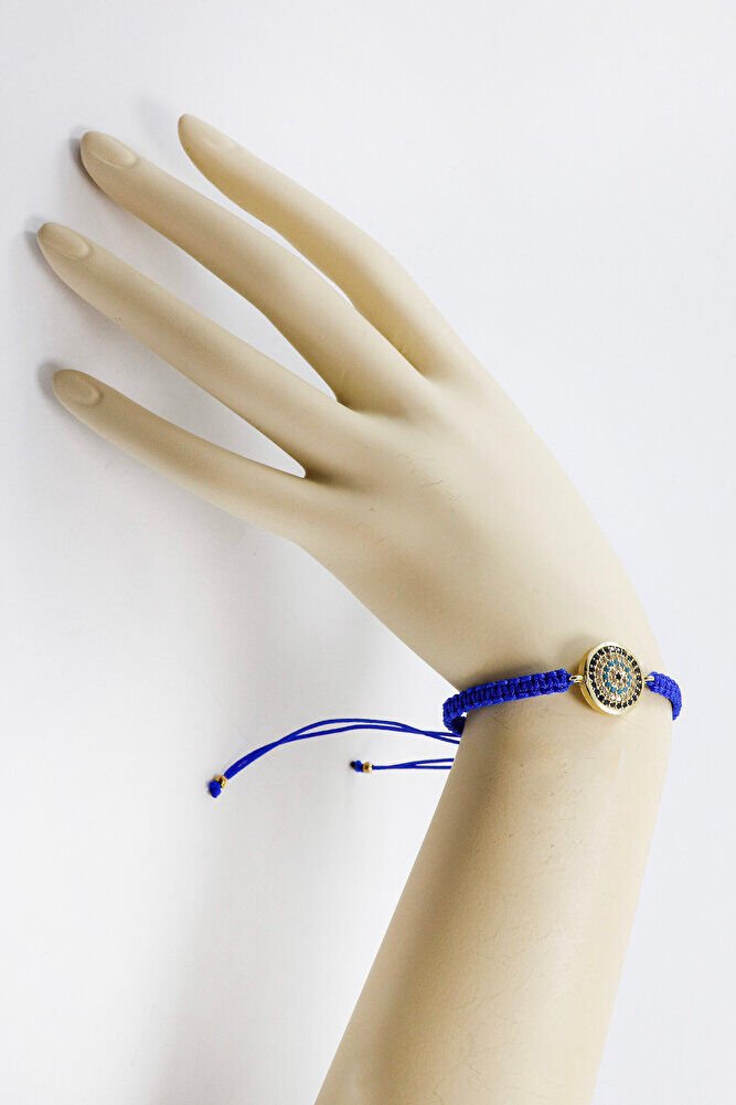 Dark Blue Colored Elevator Gold Zircon Stone Evil Eye Bracelet, Gift Bracelet