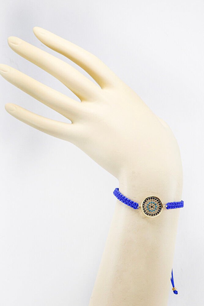 Dark Blue Colored Elevator Gold Zircon Stone Evil Eye Bracelet, Gift Bracelet