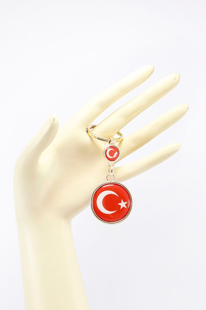 Türk Bayrağı Kırmızı Anahtarlık, Çift Bayraklı Rose Gold Renkli