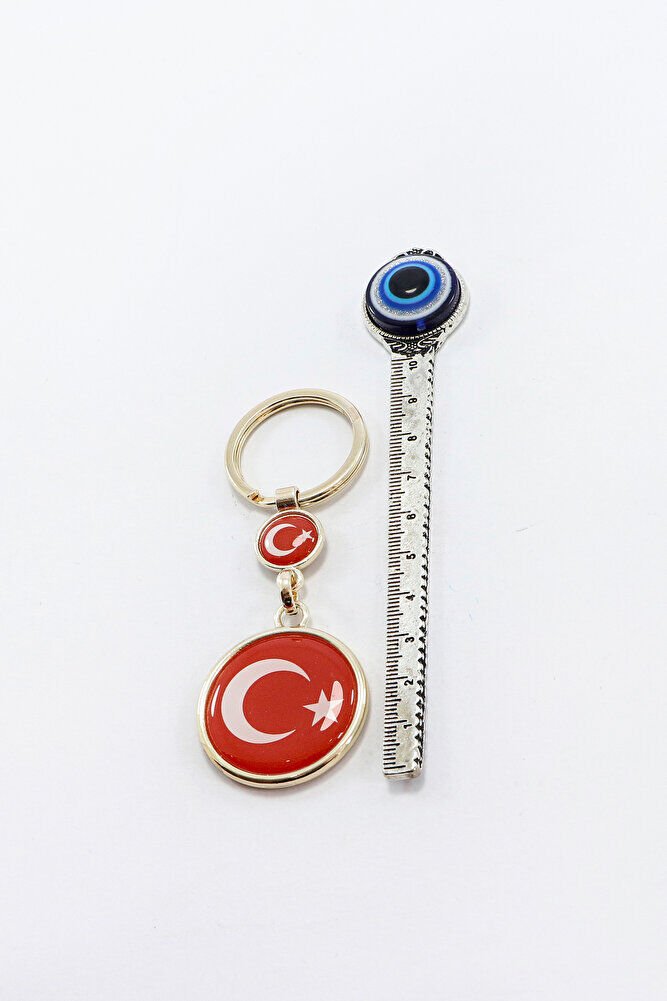 Türk Bayrağı Kırmızı Anahtarlık, Çift Bayraklı Rose Gold Renkli