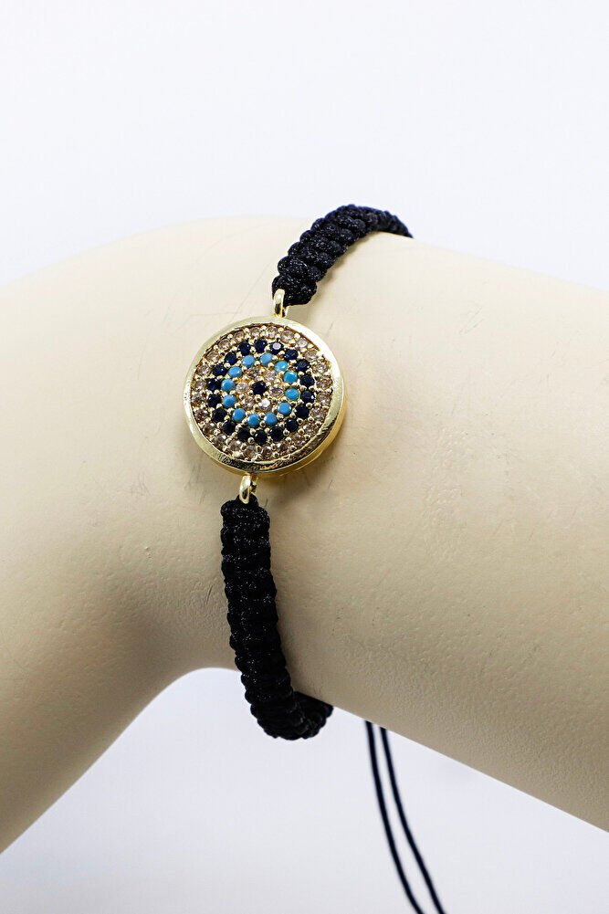 Black Color Elevator Gold Zircon Stone Evil Eye Bracelet, Gift Bracelet