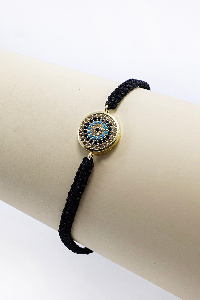 Black Color Elevator Gold Zircon Stone Evil Eye Bracelet, Gift Bracelet