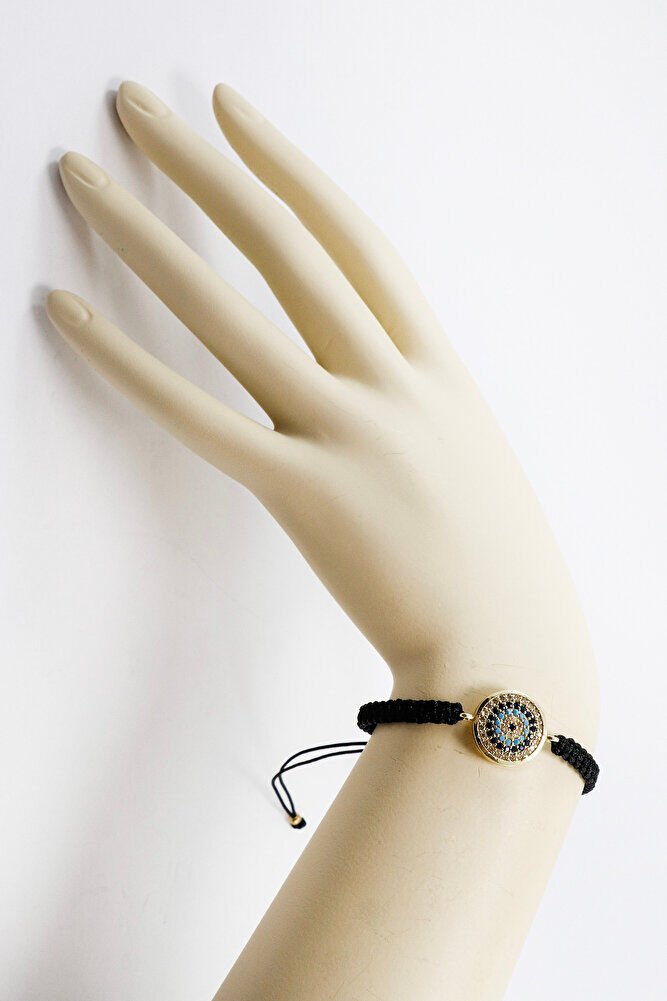 Black Color Elevator Gold Zircon Stone Evil Eye Bracelet, Gift Bracelet