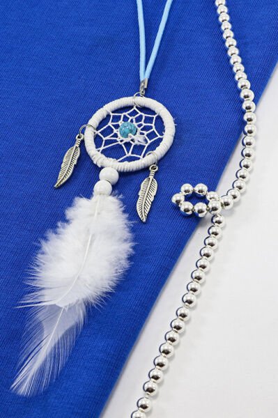 Beyaz Tüylü Düş Kapanı Salkım Yapraklı Dikiz Ayna Süsü, Yeni Araba Hediyesi