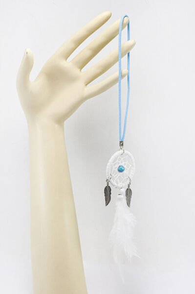 Beyaz Tüylü Düş Kapanı Salkım Yapraklı Dikiz Ayna Süsü, Yeni Araba Hediyesi