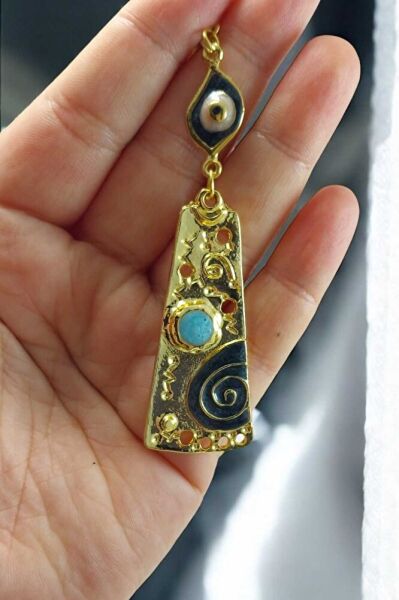 Siyah Nazar Boncuklu Mineli Otantik Girdap Desenli Dikiz Ayna Süsü Tarz Yeni Araba Hediyesi