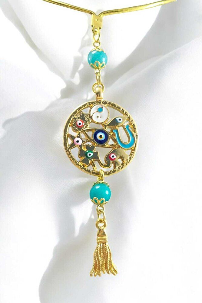 Rengarenk Hayat Ağacı Turkuaz Taşlı püsküllü Araba Dikiz Ayna Süsü, Lüks Yeni Araba Hediyesi