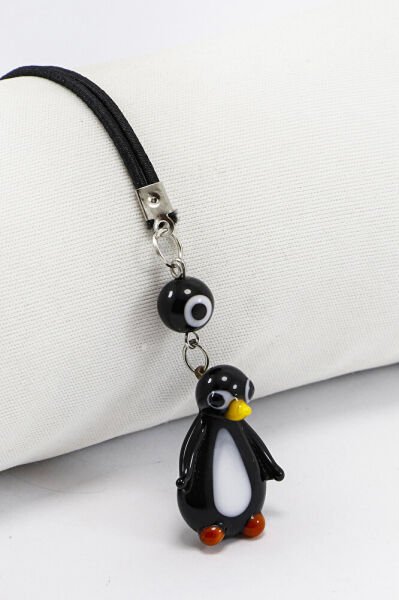 El Yapımı Cam Siyah Nazarlı Sevimli Penguenli Araba Dikiz Ayna Süsü, Yeni Araba Hediyesi