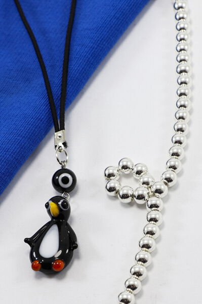 El Yapımı Cam Siyah Nazarlı Sevimli Penguenli Araba Dikiz Ayna Süsü, Yeni Araba Hediyesi