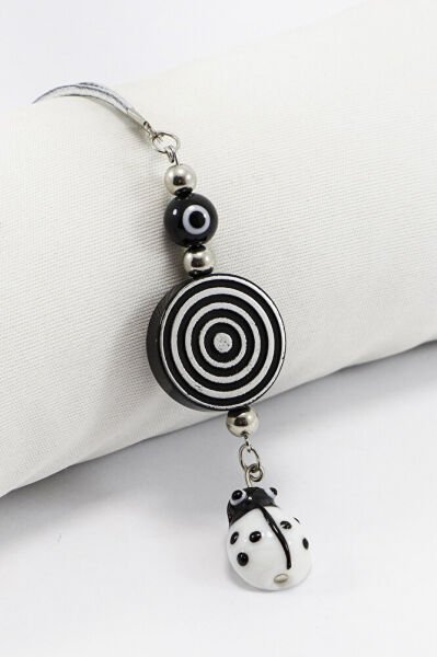 El Yapımı Siyah Nazarlı Girdap Figürlü Cam Uğur Böcekli Araba Dikiz Ayna Süsü, Yeni Araba Hediyesi