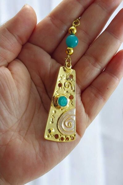 Turquoise Natural Stone Enamel Authentic Swirl Patterned Rearview Mirror Ornament Stylish New Car Gift