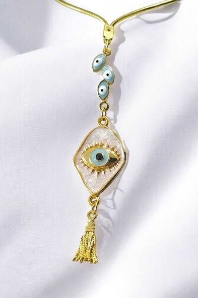 Salkım Nazar Boncuğu Püsküllü Dikiz Ayna Süsü, Sedefli Göz Figürü Tarz Yeni Araba Hediyesi