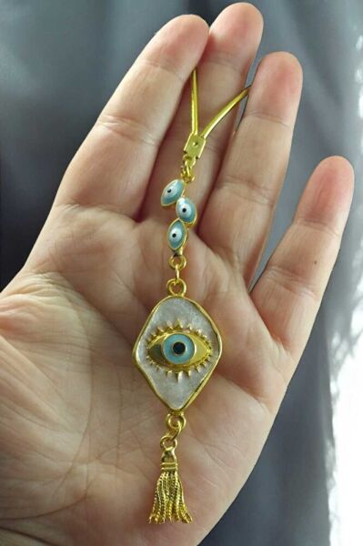 Salkım Nazar Boncuğu Püsküllü Dikiz Ayna Süsü, Sedefli Göz Figürü Tarz Yeni Araba Hediyesi