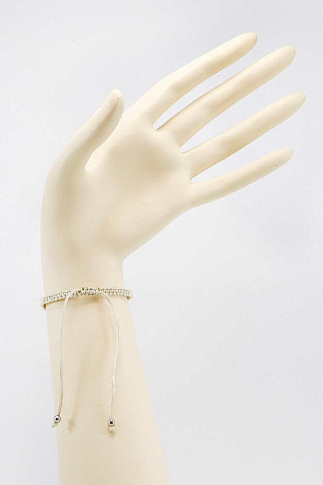 Beige Colored Elevator Silver Zircon Stone Evil Eye Bracelet, Gift Bracelet