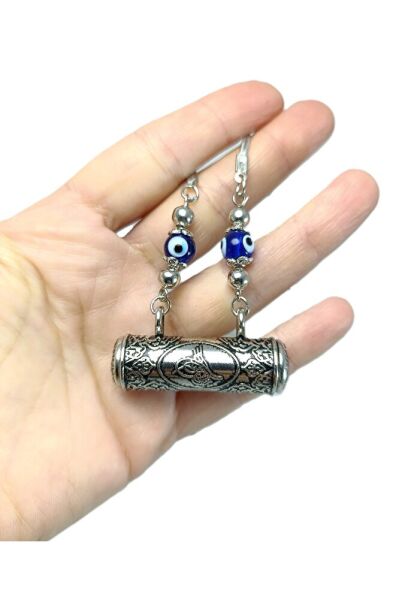 Mavi Cam Nazar Boncuğu Metal Cevsen Araba Dikiz Ayna Süsü Hediyelik Aksesuar