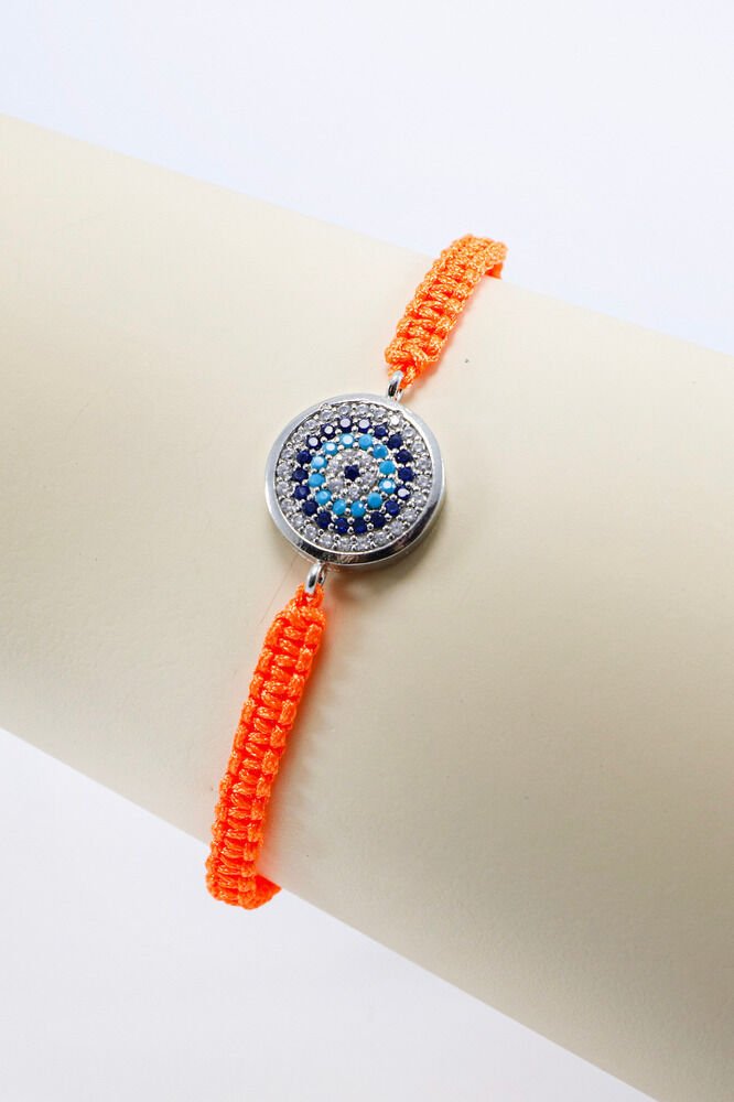 Orange Colored Elevator Silver Zircon Stone Evil Eye Bracelet, Gift Bracelet
