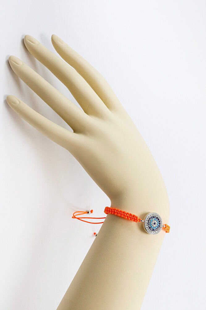 Orange Colored Elevator Silver Zircon Stone Evil Eye Bracelet, Gift Bracelet