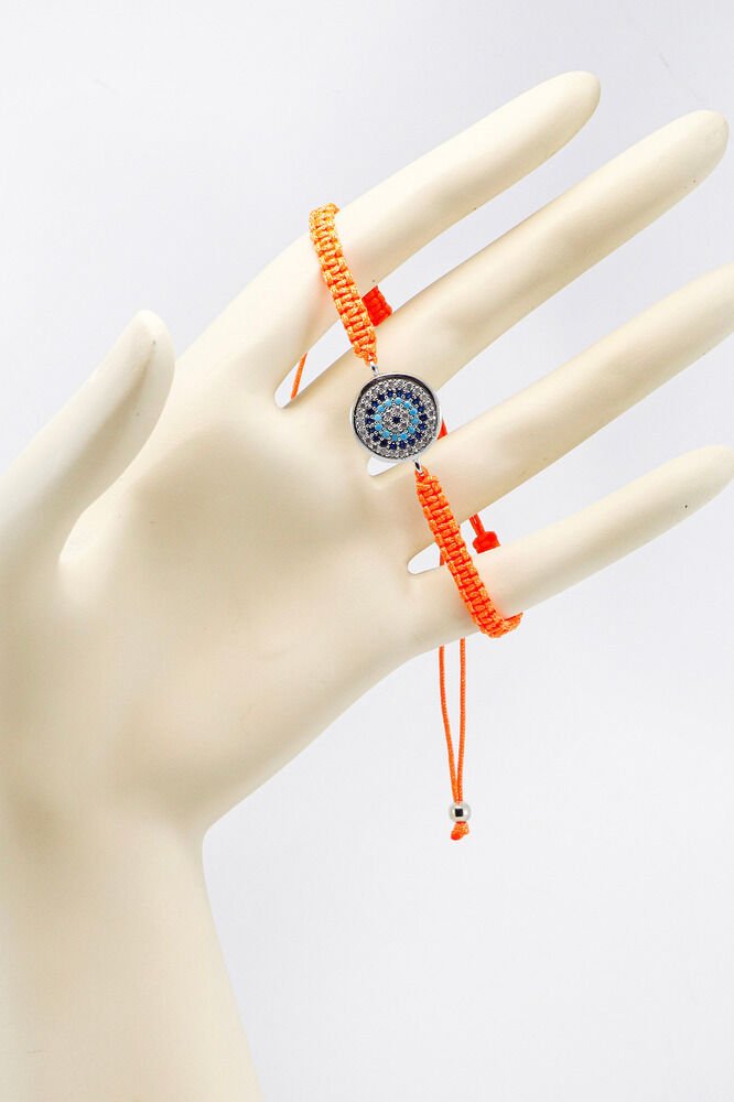 Orange Colored Elevator Silver Zircon Stone Evil Eye Bracelet, Gift Bracelet