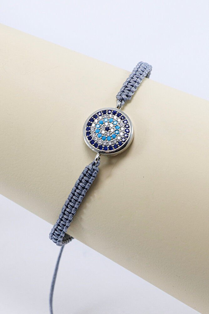 Füme Renkli Asansörlü Zirkon Taşlı Nazar Bileklik, Hediyelik Bileklik