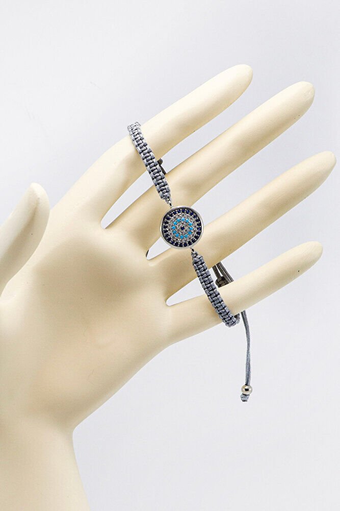 Füme Renkli Asansörlü Zirkon Taşlı Nazar Bileklik, Hediyelik Bileklik