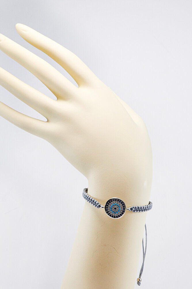 Füme Renkli Asansörlü Zirkon Taşlı Nazar Bileklik, Hediyelik Bileklik