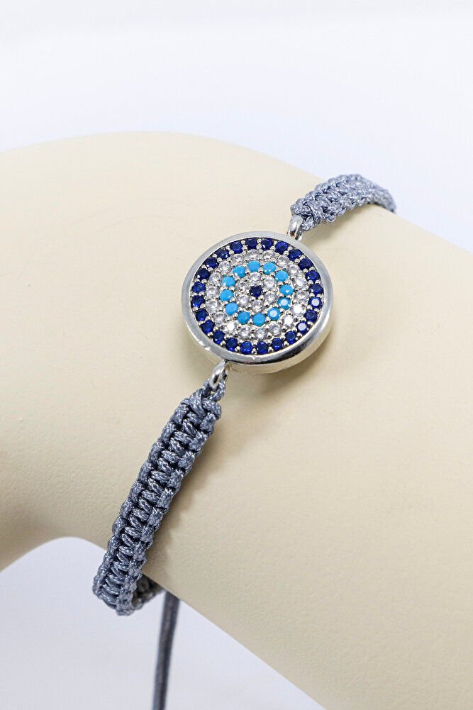 Füme Renkli Asansörlü Zirkon Taşlı Nazar Bileklik, Hediyelik Bileklik