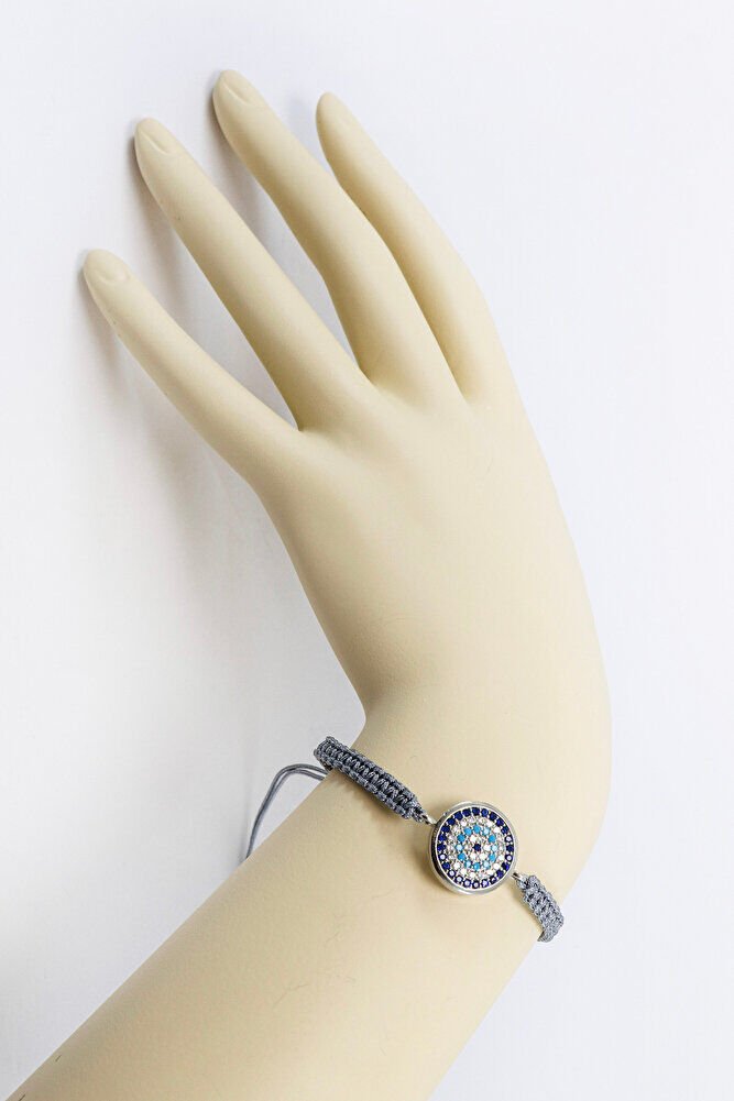 Füme Renkli Asansörlü Zirkon Taşlı Nazar Bileklik, Hediyelik Bileklik