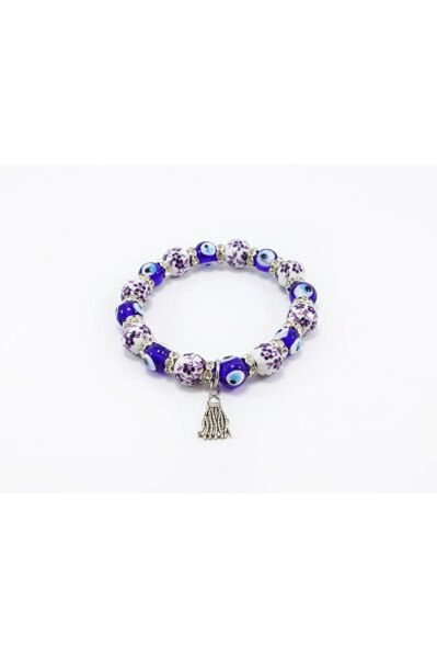 El Yapımı Desenli Cam Nazar Boncuklu Püsküllü Bileklik, Hediyelik Nazar Boncuklu Bileklik
