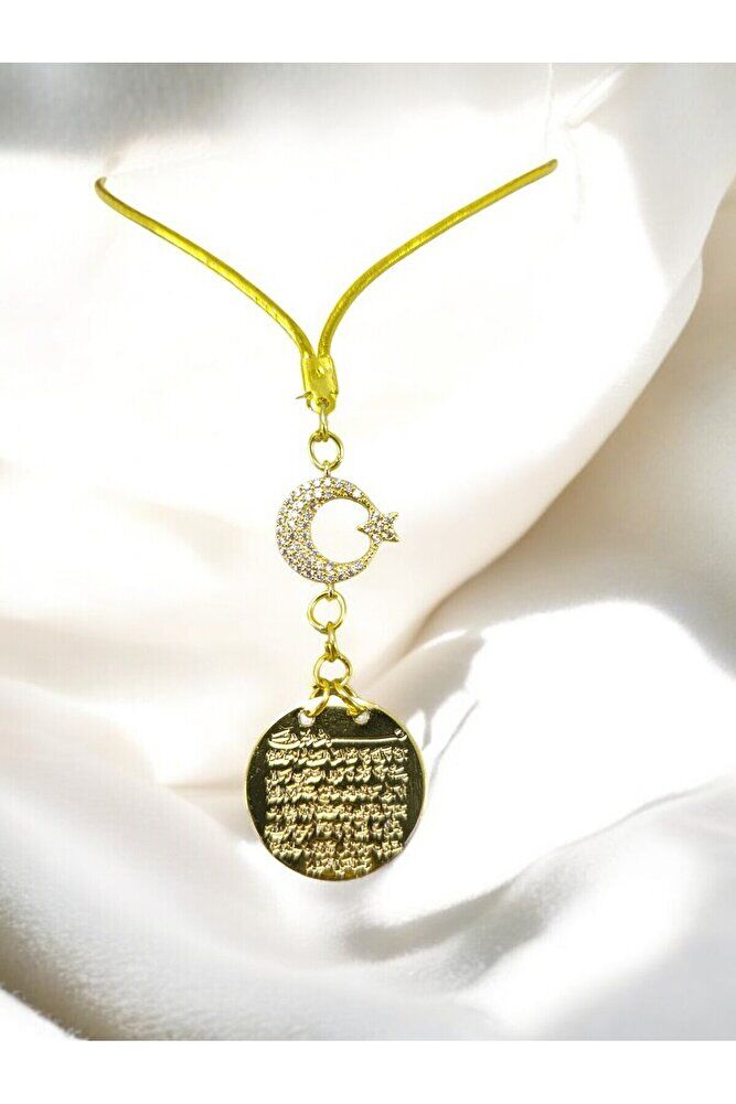 Gold Renkli Metal Hilal Ay Yıldız Ayetel Kürsi Araba Dikiz Ayna Süsü, Yeni Araba Hediyesi