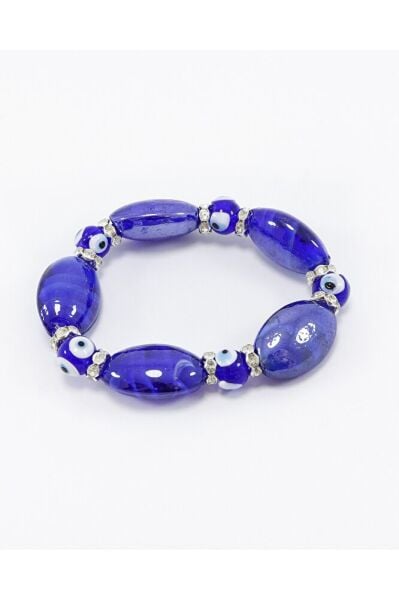 Lacivert Yassı Boncuklu Bileklik, Hediyelik El Yapımı Cam Nazar Boncuklu Bileklik