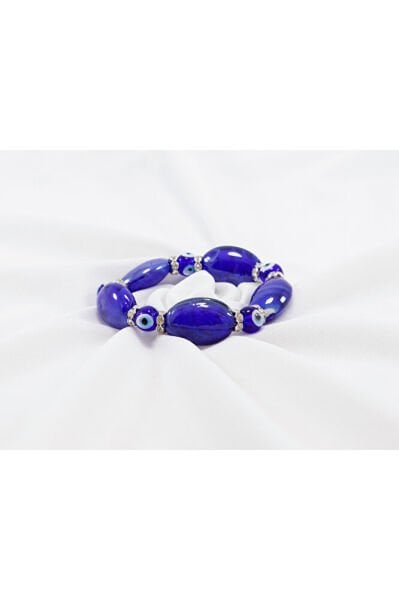 Lacivert Yassı Boncuklu Bileklik, Hediyelik El Yapımı Cam Nazar Boncuklu Bileklik