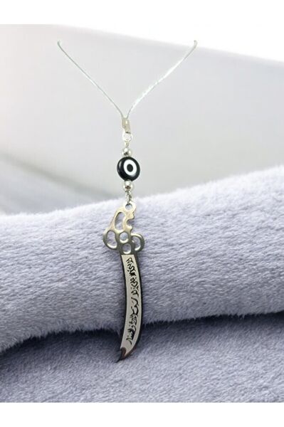 Çelik Zülfikar Kılıç Araba Dikiz Ayna Süsü, El Yapımı Cam Siyah Nazar Boncuğu Yeni Araba Hediyesi