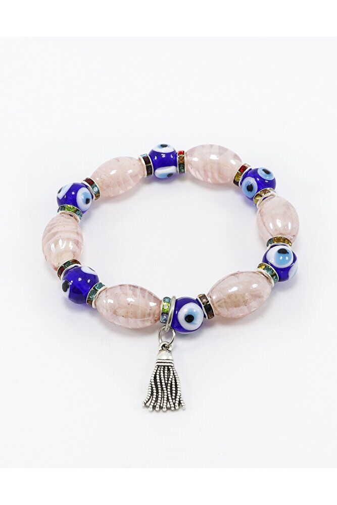 Pink Color Handmade Glass Evil Eye Beaded Drop Bracelet, Evil Eye Beaded Bracelet for Gift