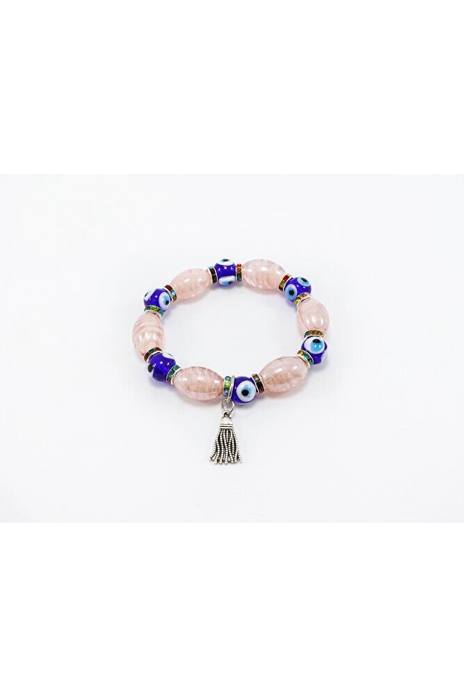 Pink Color Handmade Glass Evil Eye Beaded Drop Bracelet, Evil Eye Beaded Bracelet for Gift