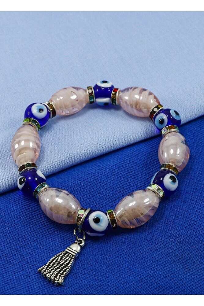 Pink Color Handmade Glass Evil Eye Beaded Drop Bracelet, Evil Eye Beaded Bracelet for Gift