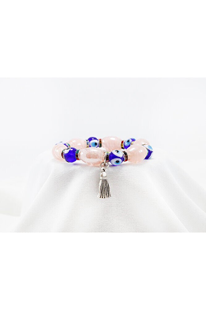 Pink Color Handmade Glass Evil Eye Beaded Drop Bracelet, Evil Eye Beaded Bracelet for Gift